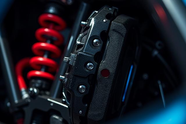 Nahaufnahme einer Hochleistungsbremsanlage und Sportfahrwerk